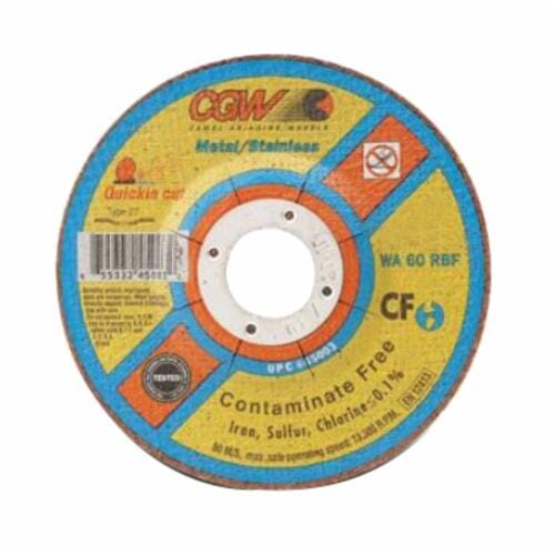 CGW® Quickie Cut™ 45003 Flat Thin Depressed Center Wheel, 4-1/2 in Dia x 0.045 in THK, 7/8 in Center Hole, 60 Grit, White Aluminum Oxide Abrasive